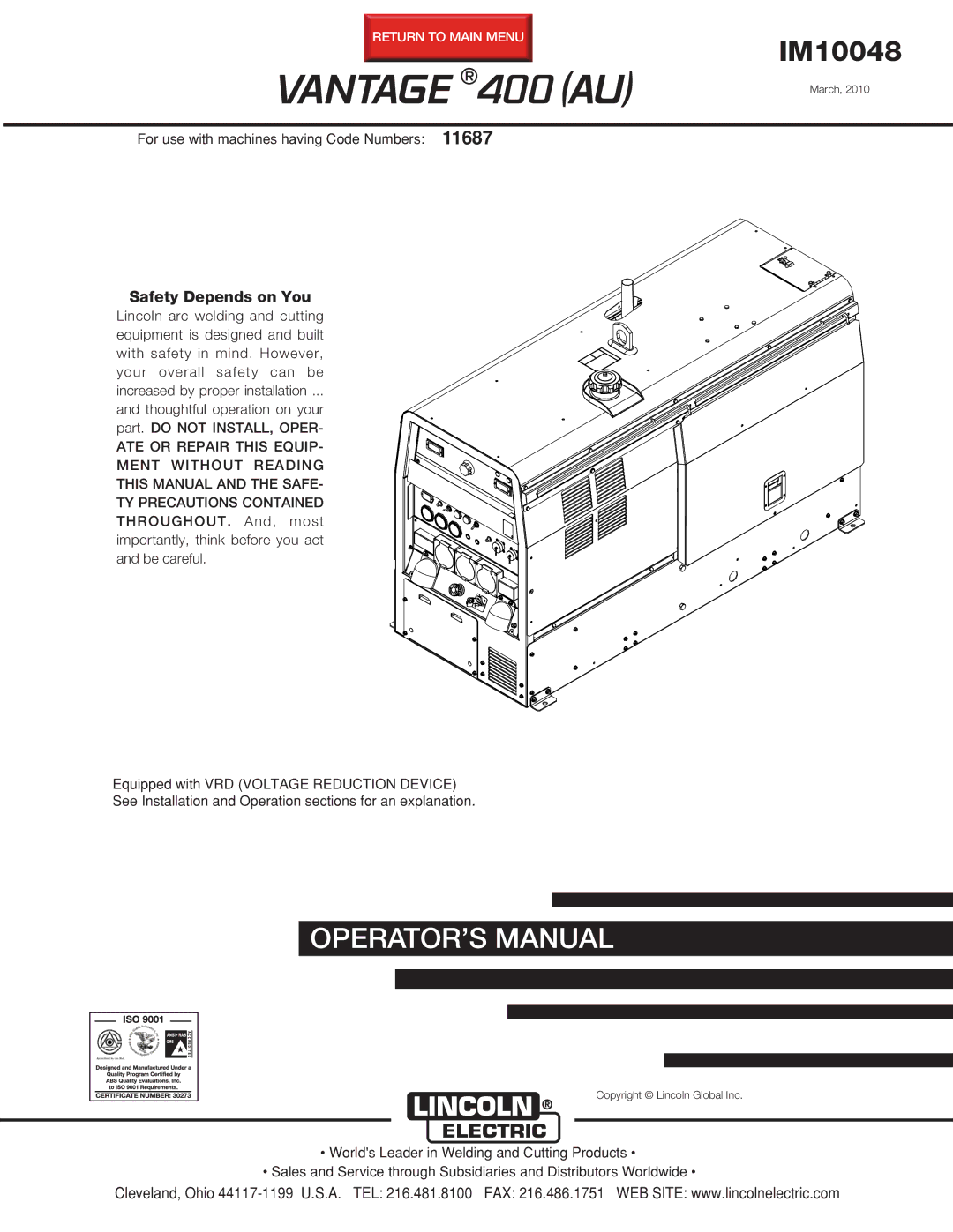 Lincoln Electric 400 (AU) manual Vantage 