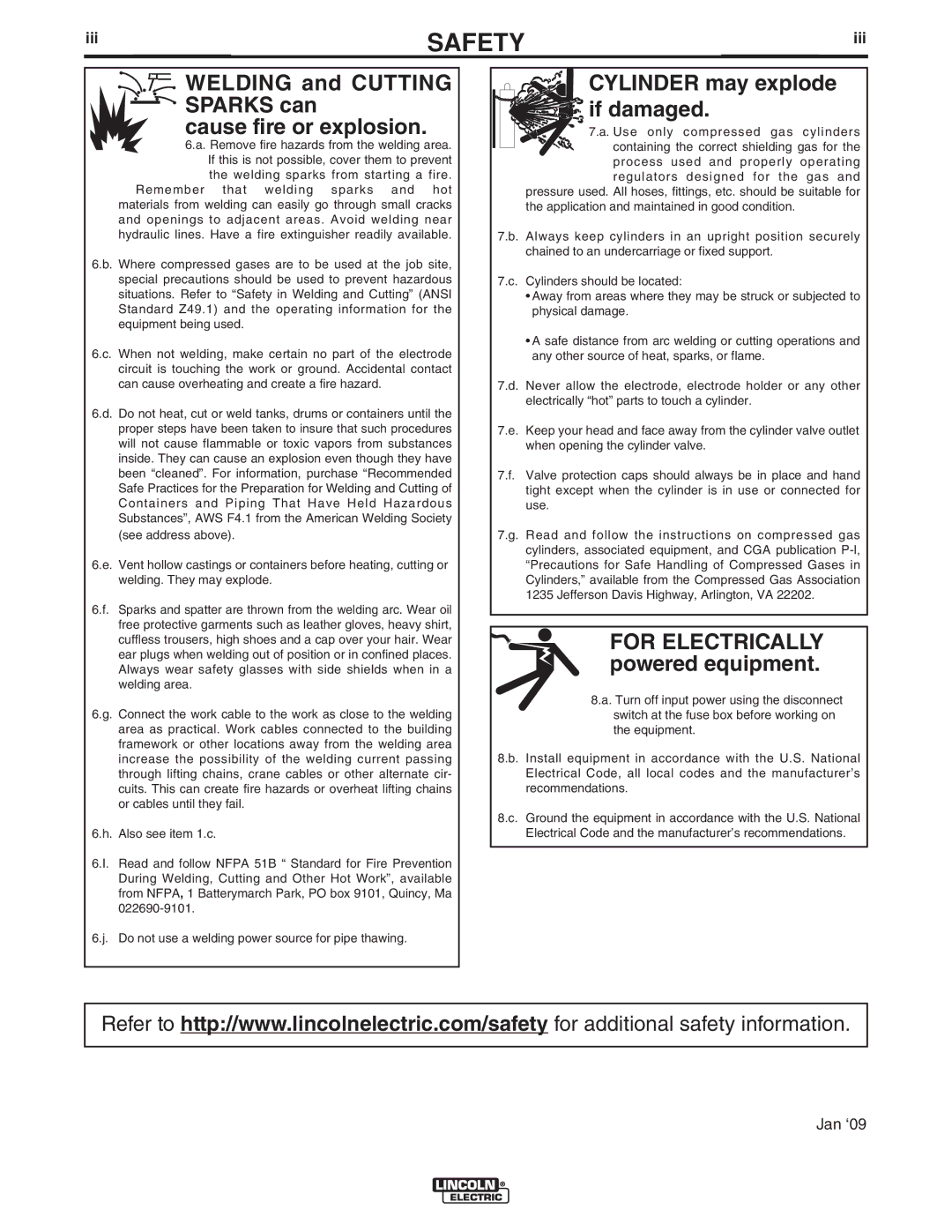 Lincoln Electric 400 (AU) manual Welding and Cutting Sparks can Cause fire or explosion, Iii 