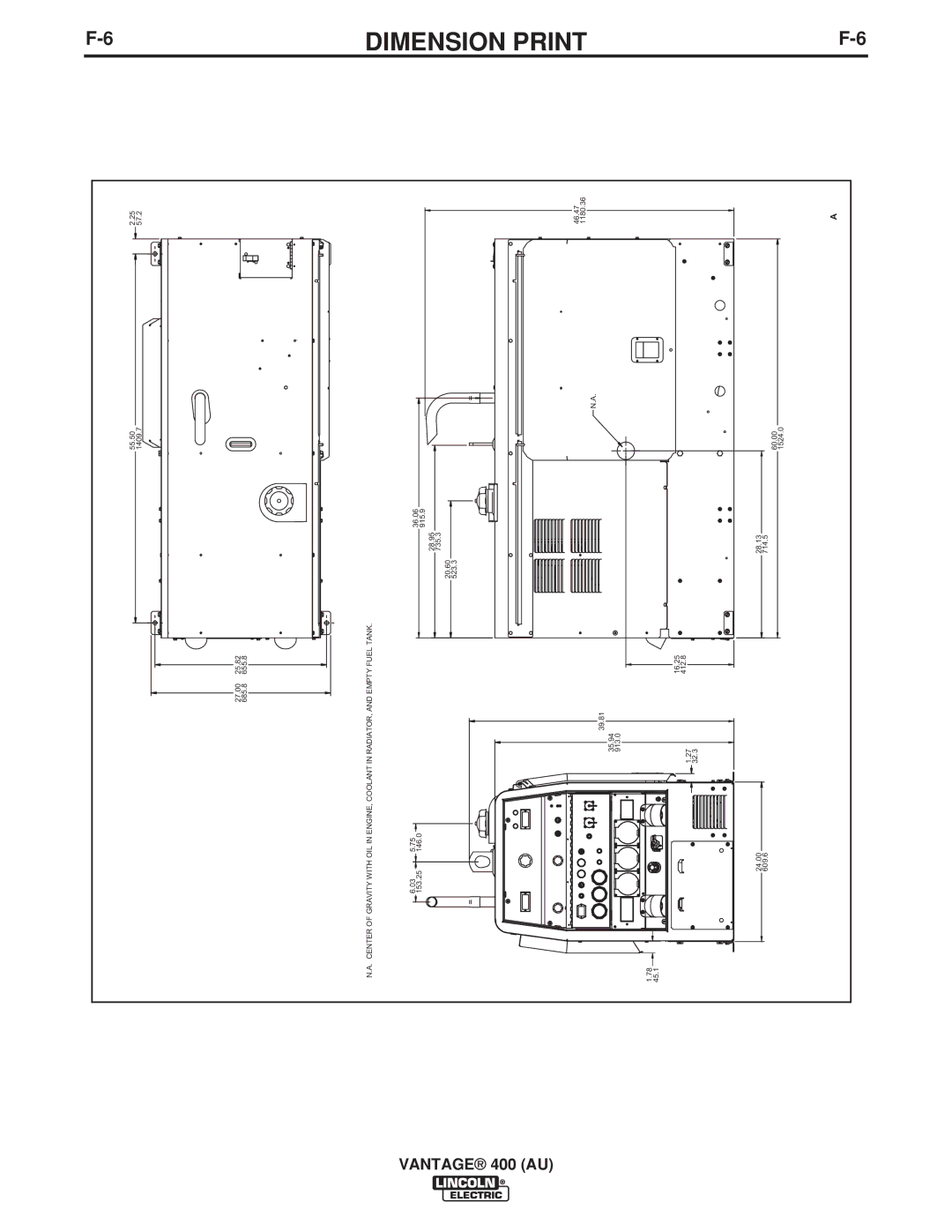 Lincoln Electric 400 (AU) manual Dimension Print, Vantage 400 AU 