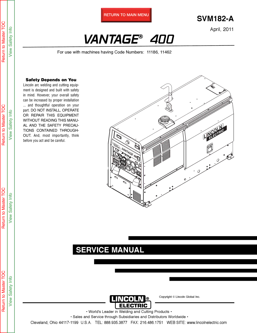 Lincoln Electric 400 service manual Return to Master TOC 