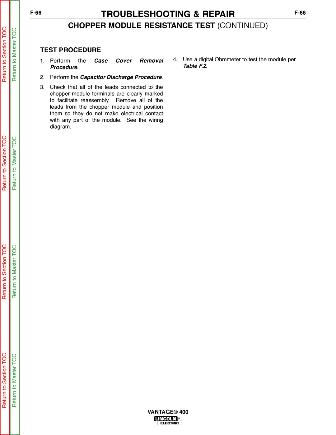 Lincoln Electric 400 service manual Test Procedure 