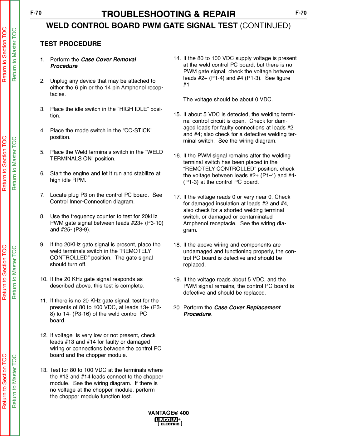 Lincoln Electric 400 service manual Test Procedure 