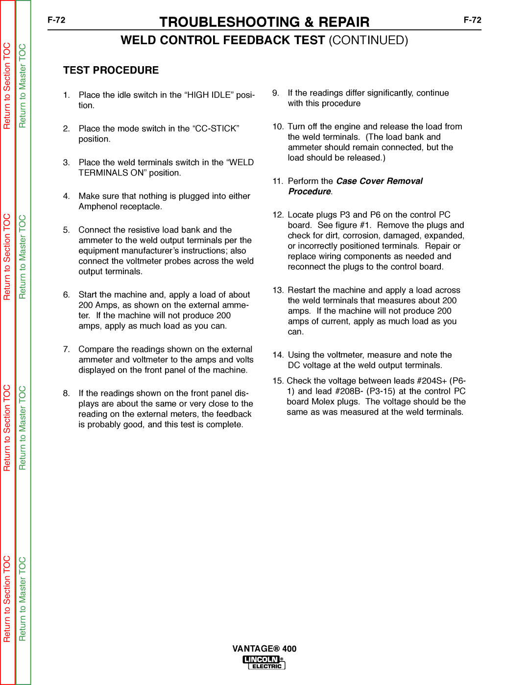 Lincoln Electric 400 service manual Troubleshooting & Repair 