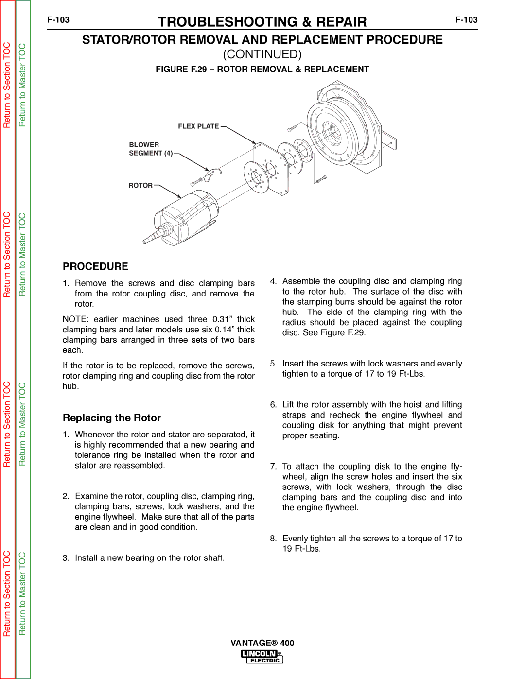 Lincoln Electric 400 service manual 103, Figure F.29 Rotor Removal & Replacement 