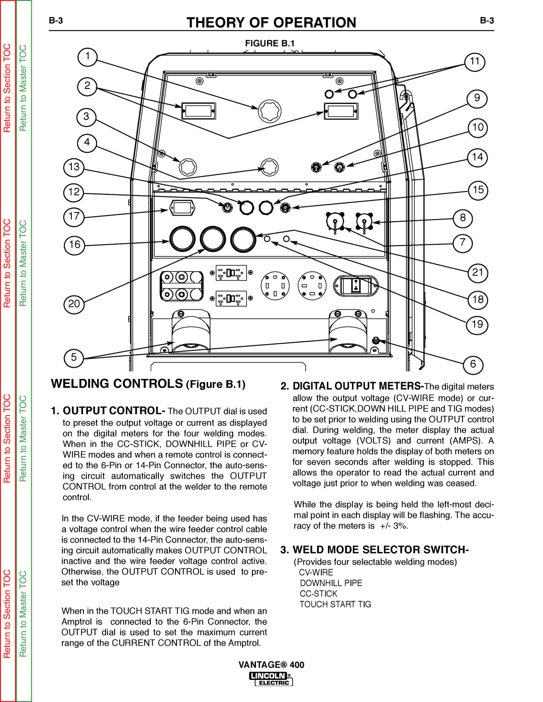 Lincoln Electric 400 service manual Weld Mode Selector Switch, Figure B.1 