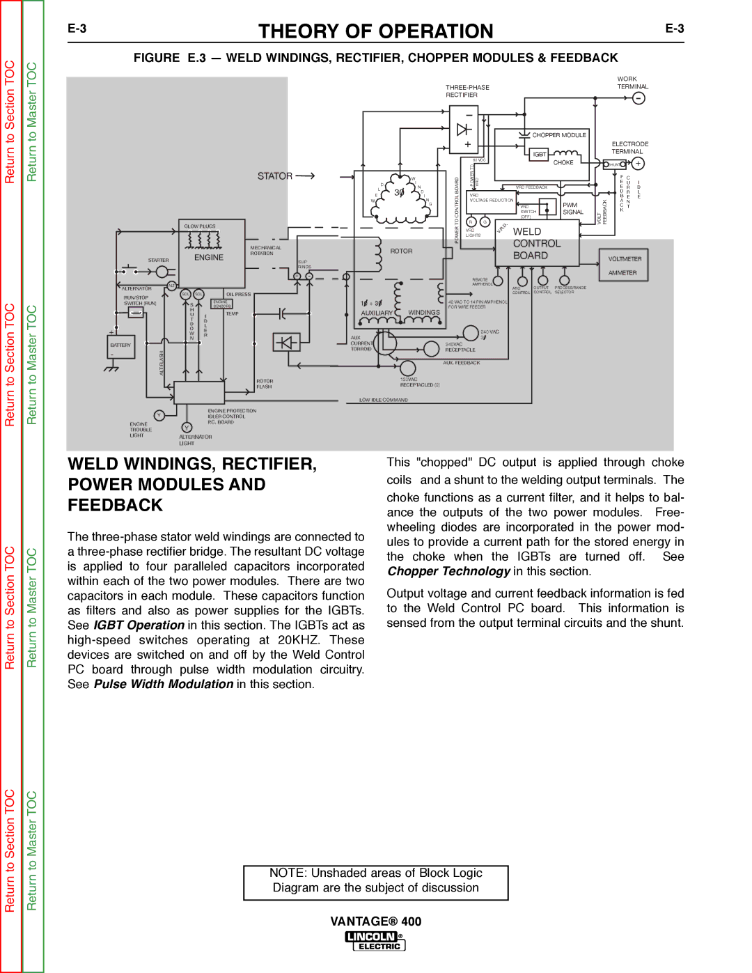 Lincoln Electric 400 service manual Weld WINDINGS, RECTIFIER, Power Modules and Feedback, Return to To Section TOC 