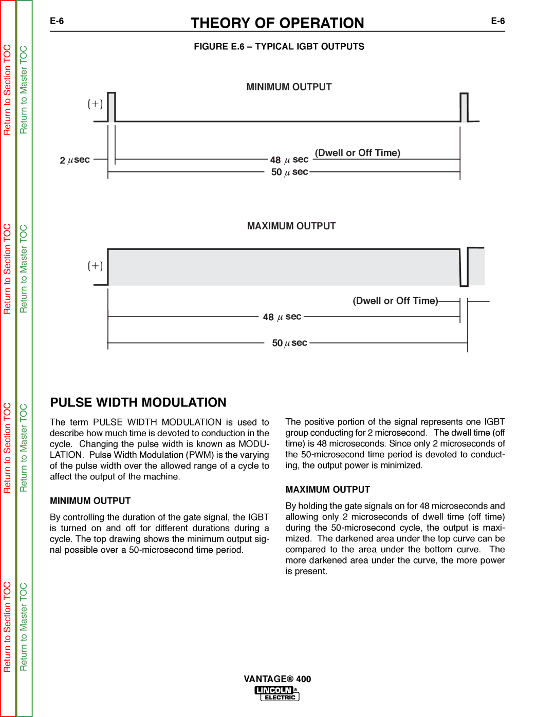 Lincoln Electric 400 service manual Pulse Width Modulation, Minimum Output, Maximum Output 