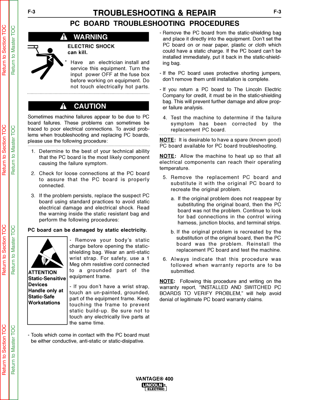 Lincoln Electric 400 service manual PC Board Troubleshooting Procedures 