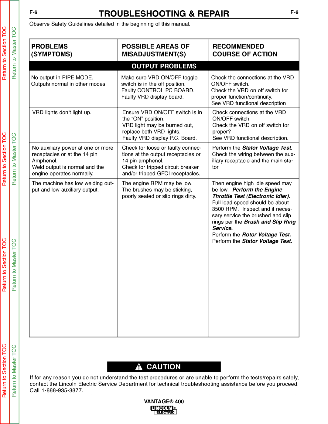 Lincoln Electric 400 service manual Be low. Perform the Engine 