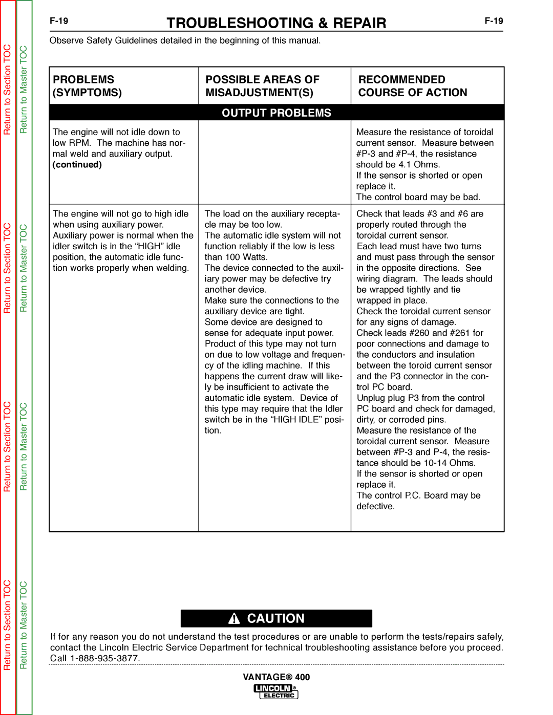 Lincoln Electric 400 service manual Troubleshooting & Repair 