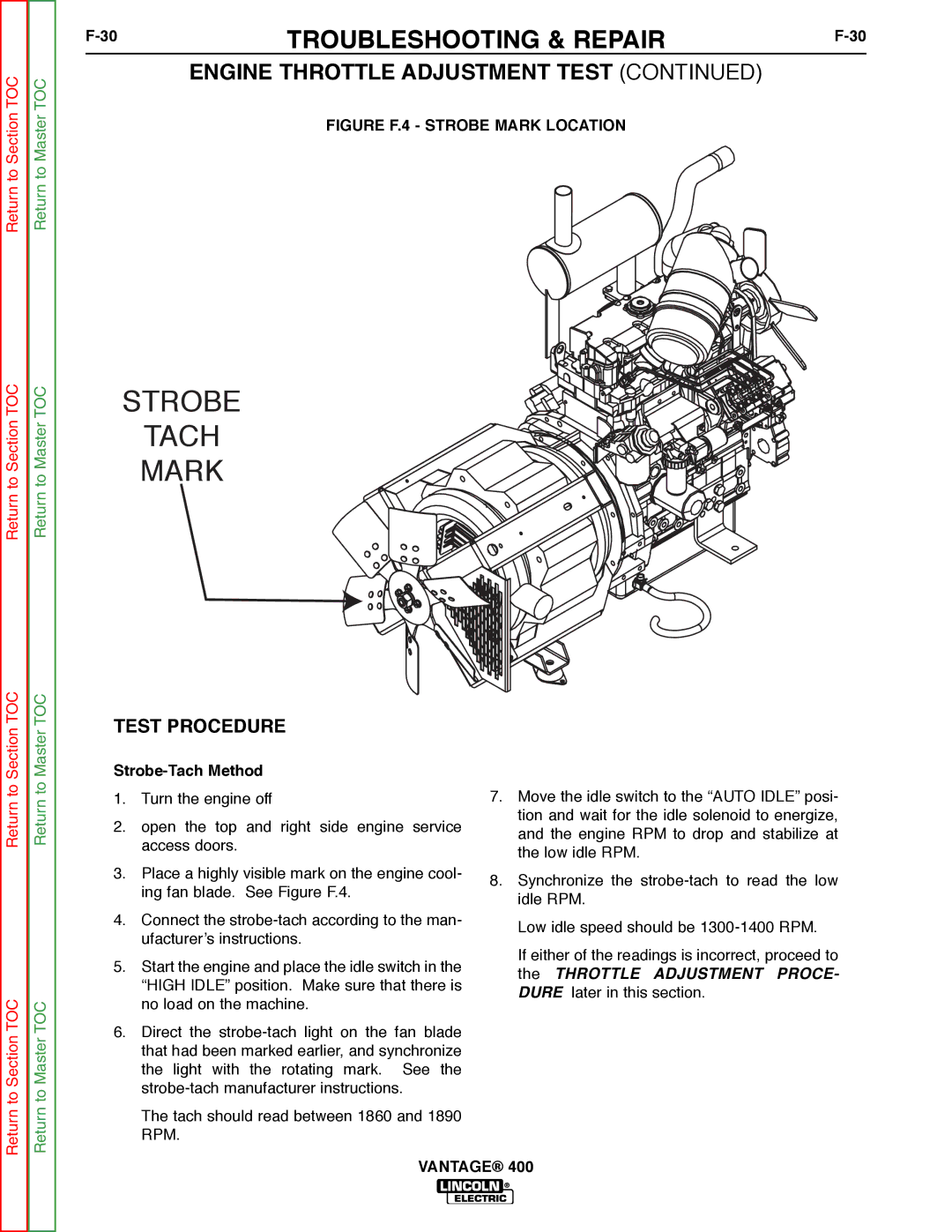 Lincoln Electric 400 service manual Figure F.4 Strobe Mark Location, Strobe-Tach Method 