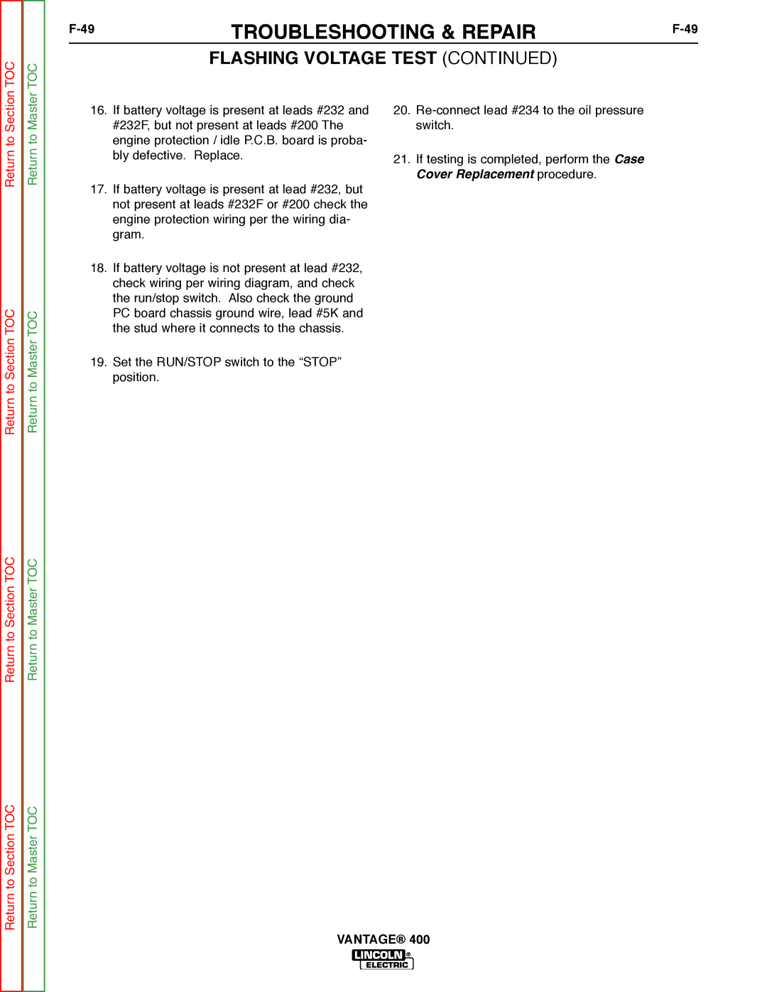 Lincoln Electric 400 service manual Troubleshooting & Repair 