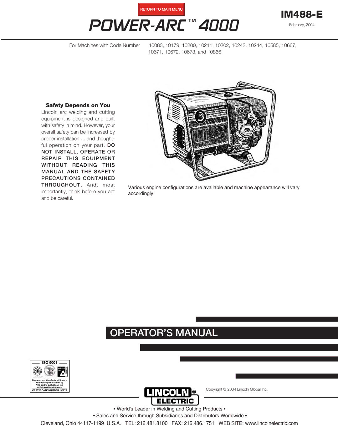 Lincoln Electric 4000 manual Power-Arc 