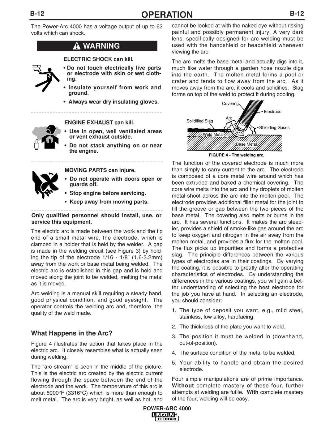 Lincoln Electric 4000 manual What Happens in the Arc?, Welding arc 