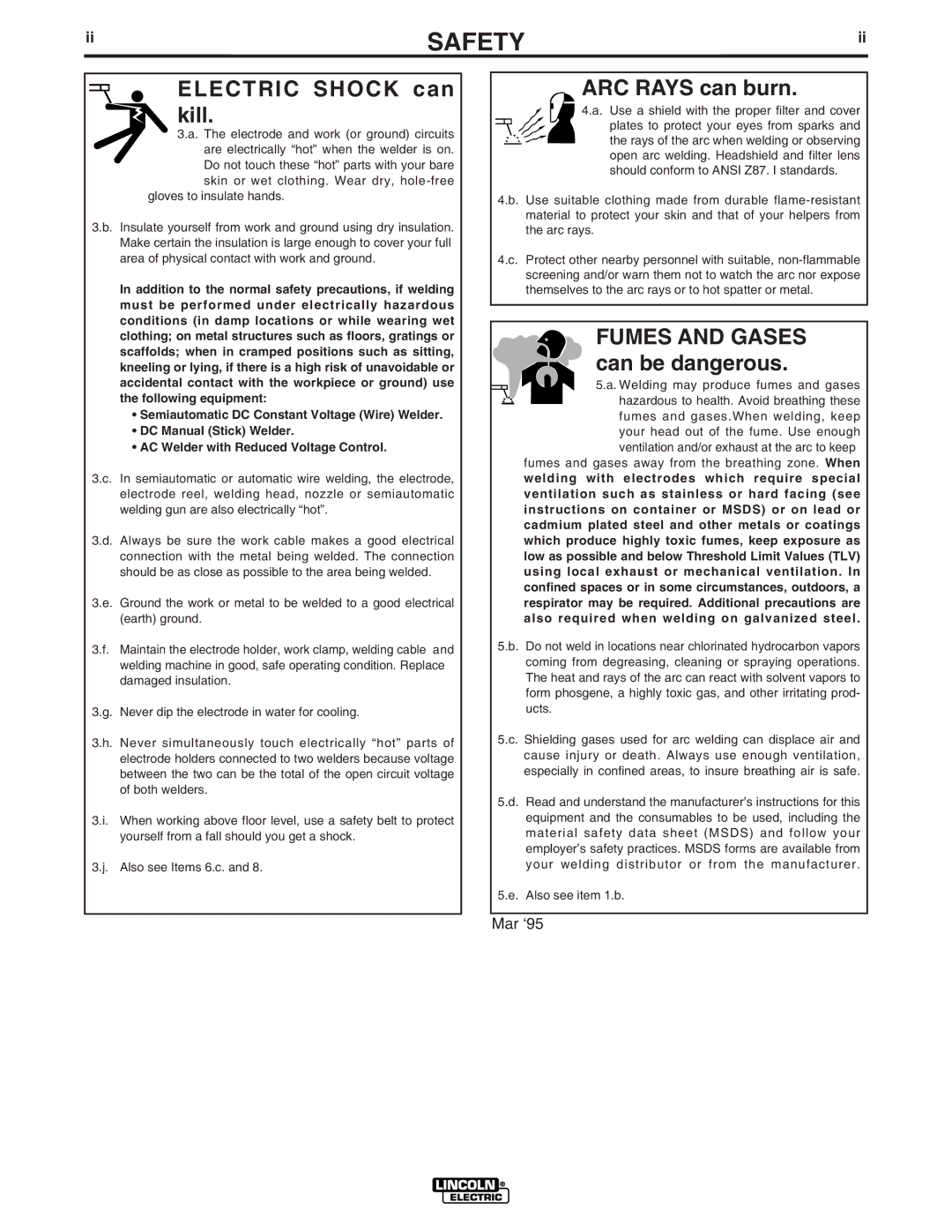 Lincoln Electric 4000 manual Electric Shock can kill 