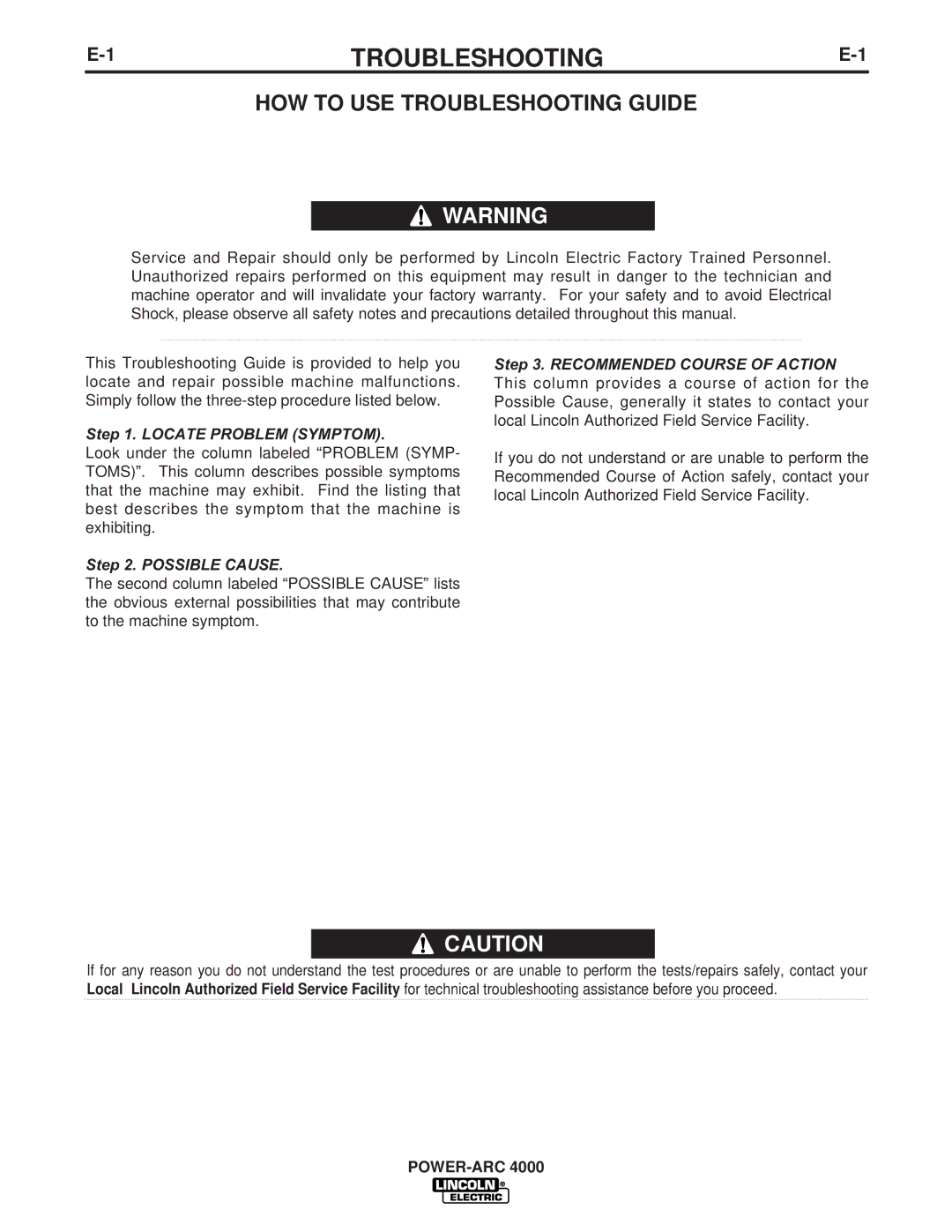 Lincoln Electric 4000 manual HOW to USE Troubleshooting Guide 