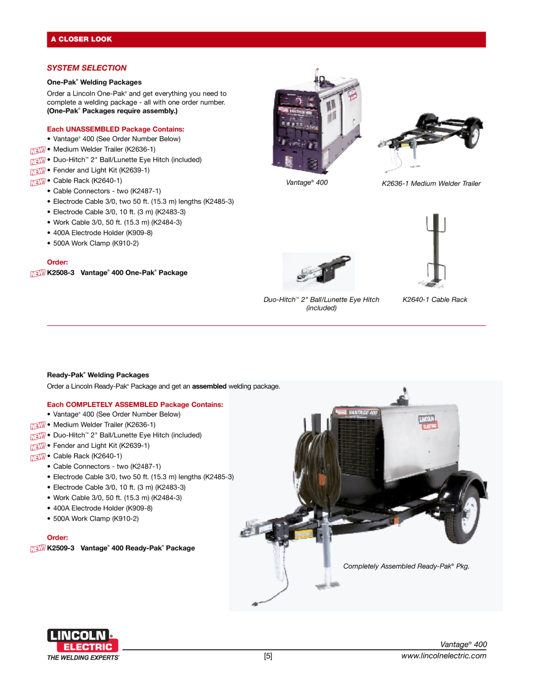 Lincoln Electric 404D-22 technical specifications System Selection 