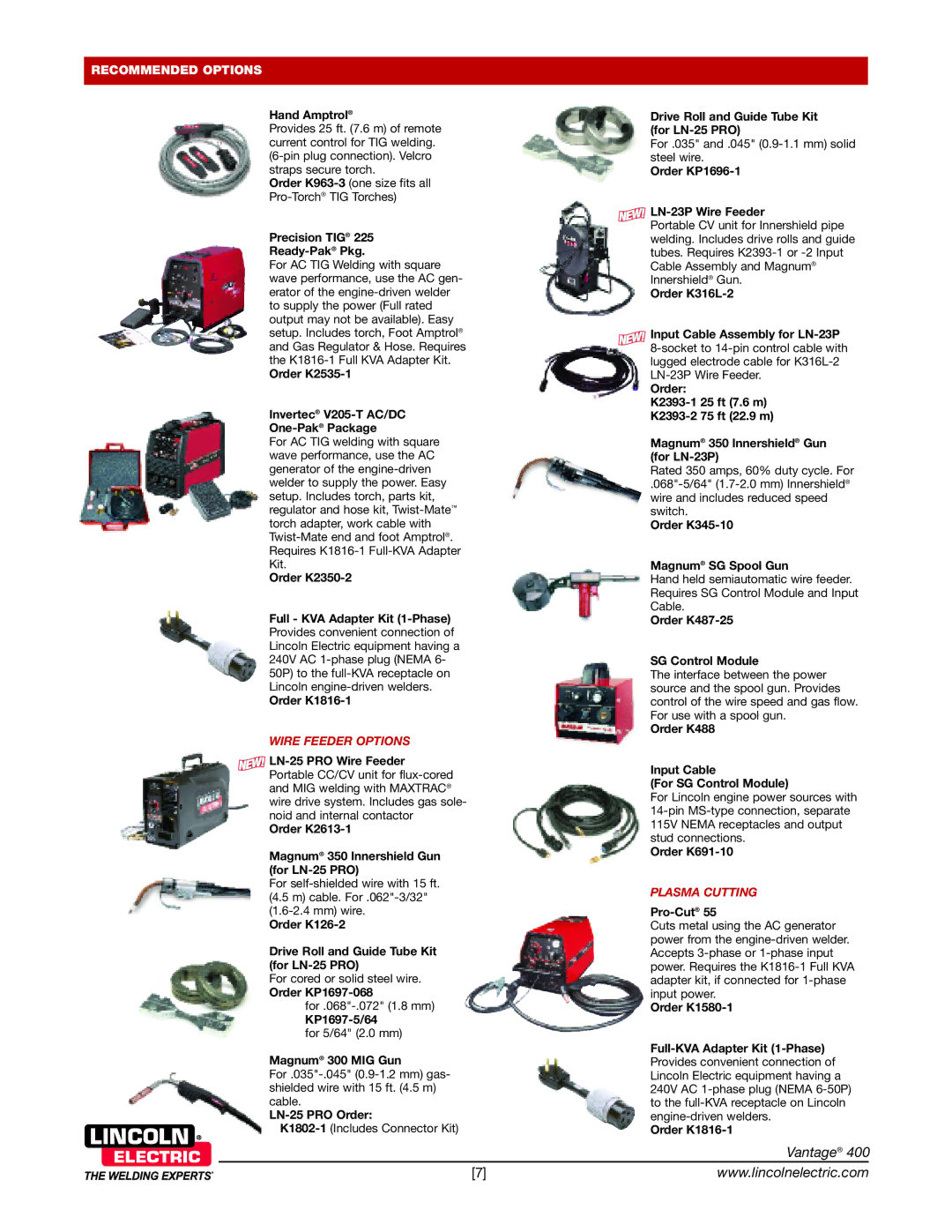 Lincoln Electric 404D-22 technical specifications Wire Feeder Options, Plasma Cutting 