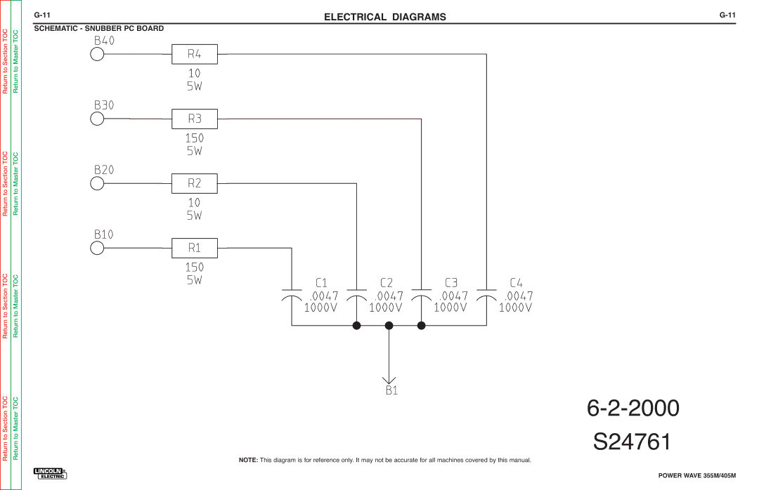 Lincoln Electric 355M, 405M service manual 2000 S24761, Schematic Snubber PC Board 