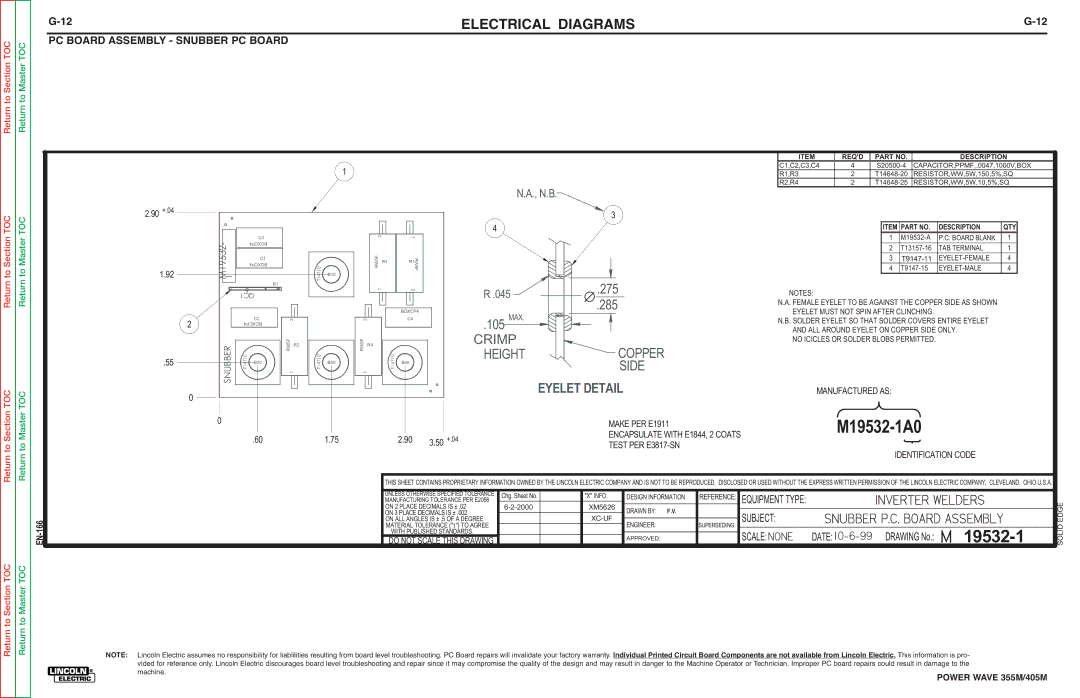 Lincoln Electric 405M, 355M service manual N.B, PC Board Assembly Snubber PC Board 