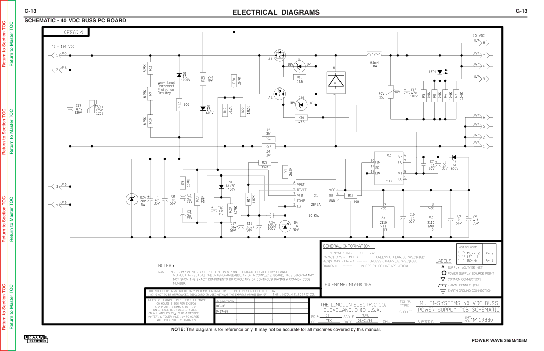 Lincoln Electric 355M, 405M service manual Schematic 40 VDC Buss PC Board 