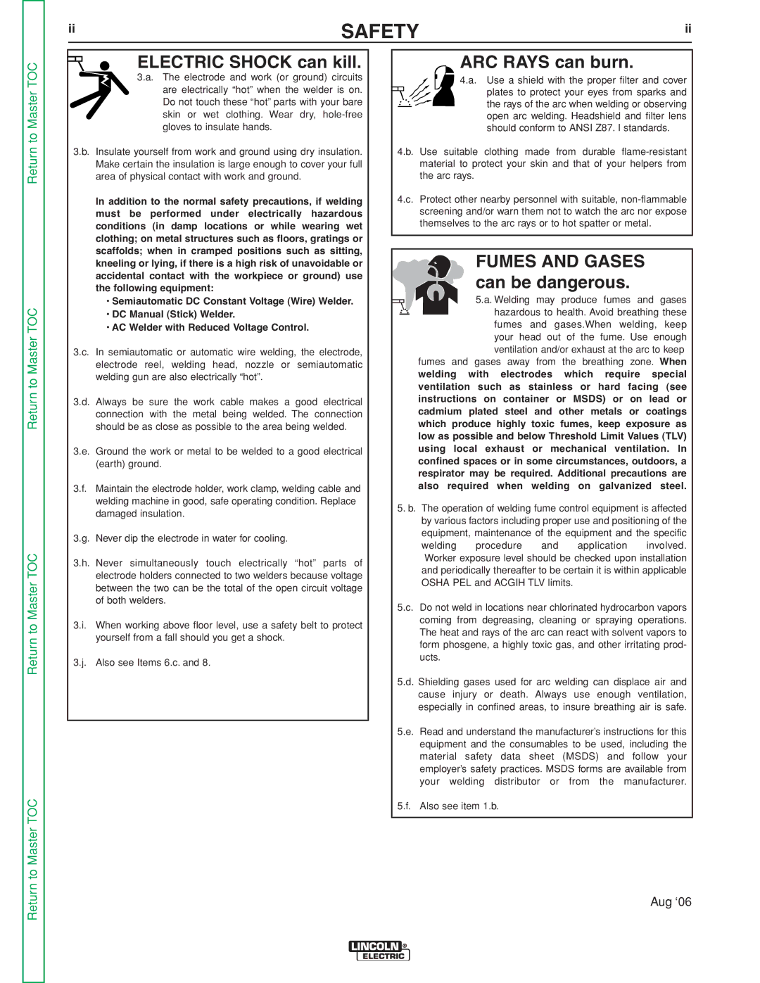 Lincoln Electric 355M, 405M service manual Fumes and Gases 