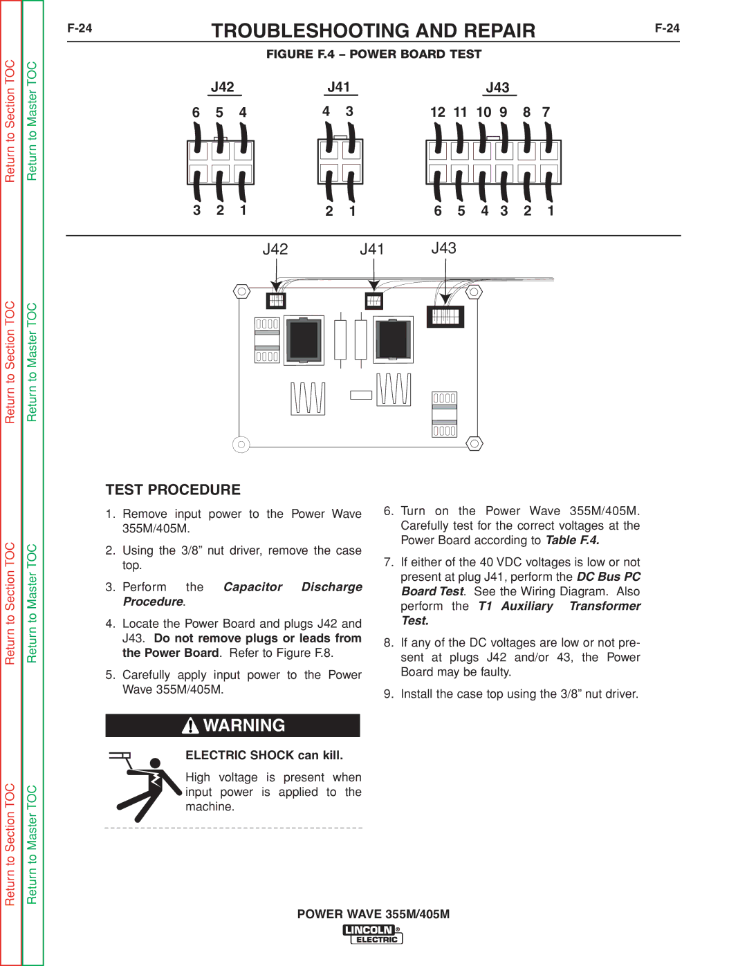 Lincoln Electric 405M, 355M service manual J42 J41 J43, Test Procedure 