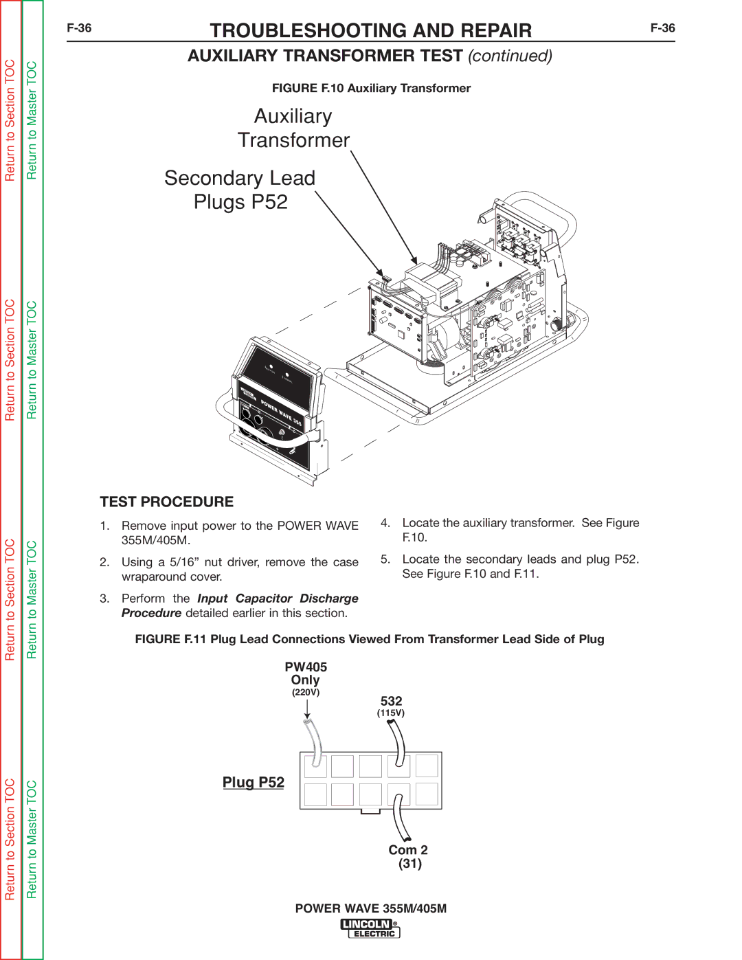 Lincoln Electric 405M, 355M service manual Auxiliary Transformer Test 