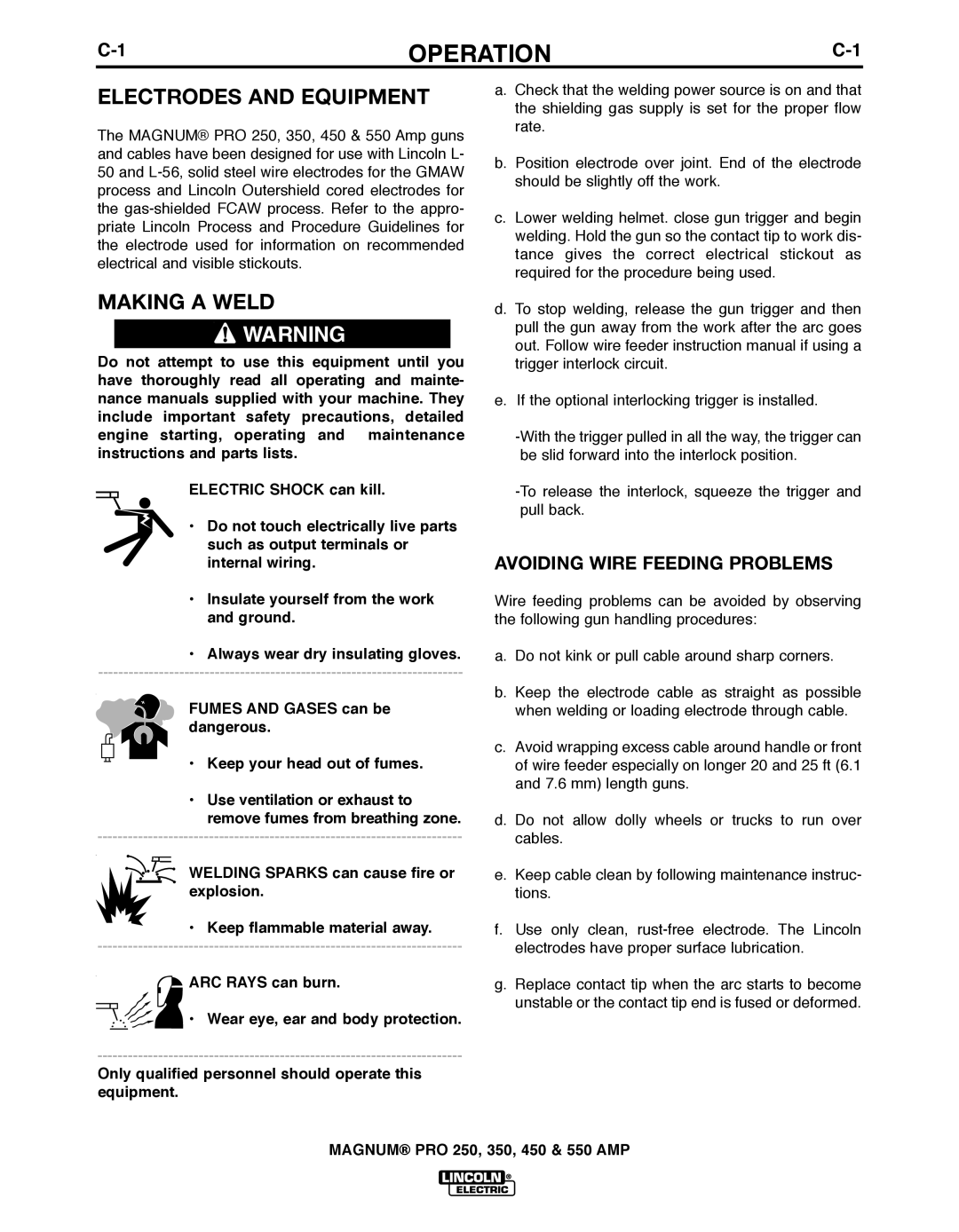 Lincoln Electric 450, 250 manual Operation, ElectroDes AnD equiPment 