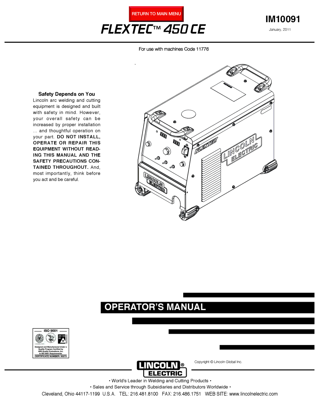 Lincoln Electric manual Flextec 450 CE, Safety Depends on You 