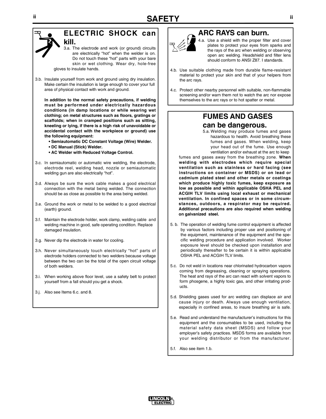 Lincoln Electric 450 CE manual Electric Shock can kill 