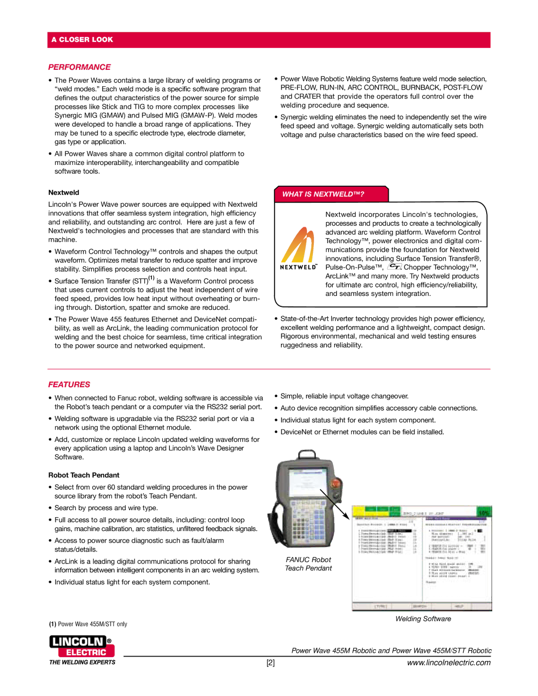 Lincoln Electric 455M/STT, 455M Robotic Performance, Features, Nextweld, What is NEXTWELD?, Robot Teach Pendant 