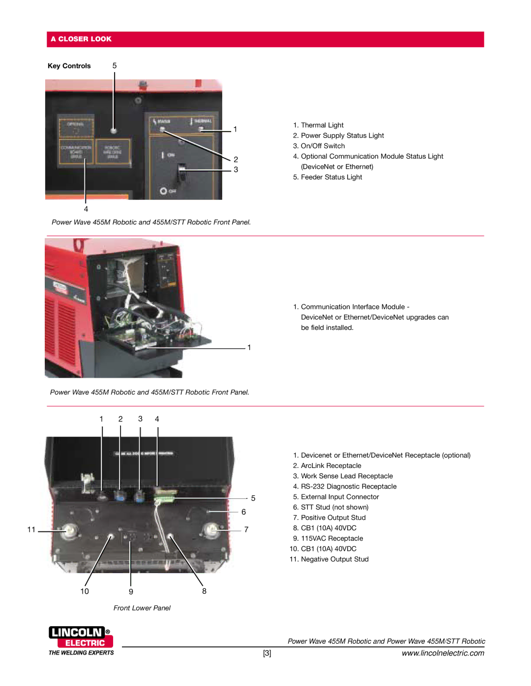 Lincoln Electric technical specifications Key Controls, Power Wave 455M Robotic and 455M/STT Robotic Front Panel 