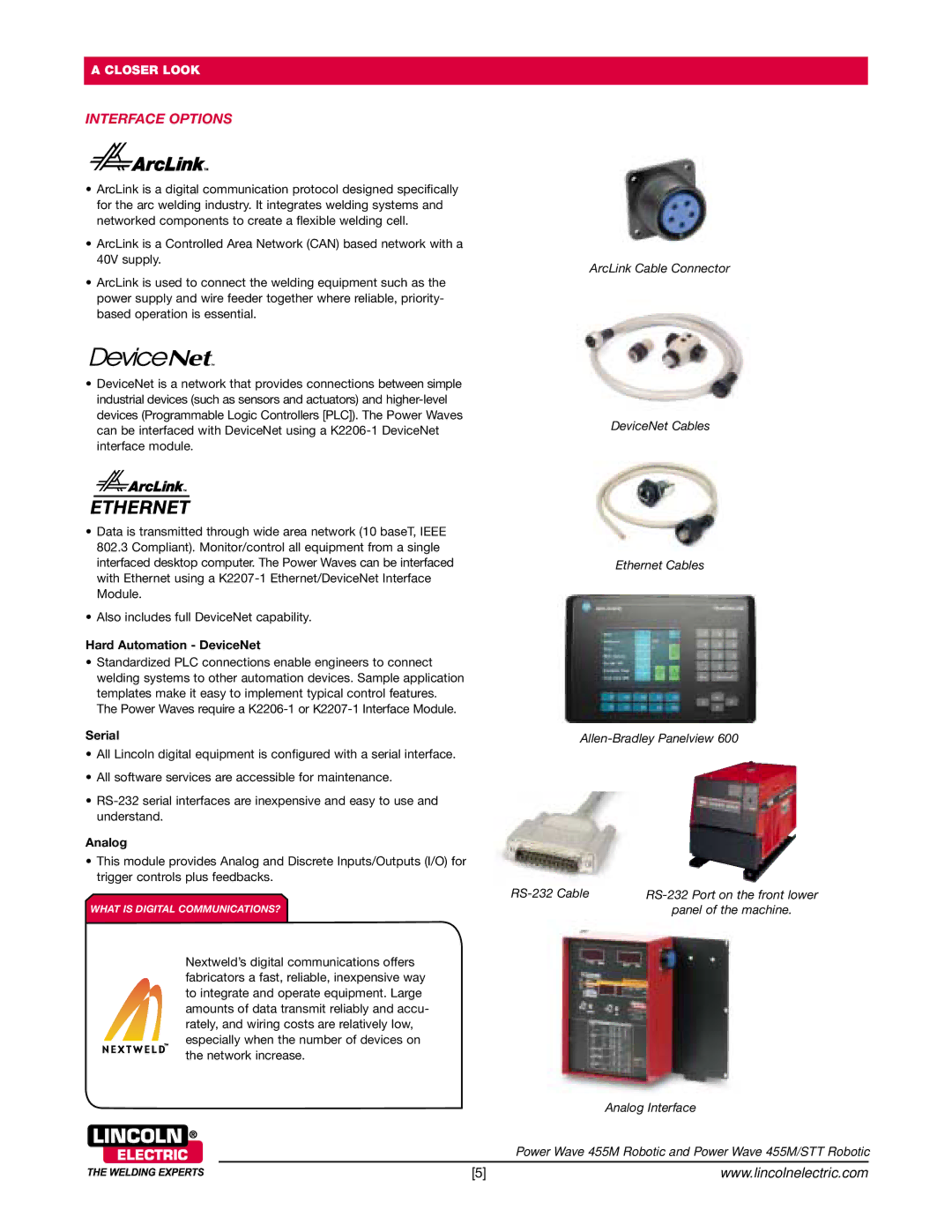 Lincoln Electric 455M/STT, 455M Robotic Interface Options, Hard Automation DeviceNet, Serial, Analog 