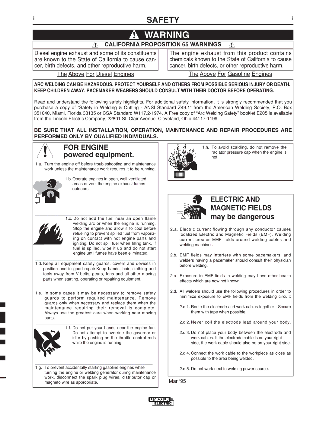 Lincoln Electric 4R220 manual Safety, California Proposition 65 Warnings 