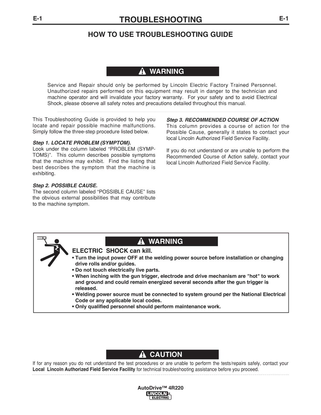 Lincoln Electric 4R220 manual HOW to USE Troubleshooting Guide 