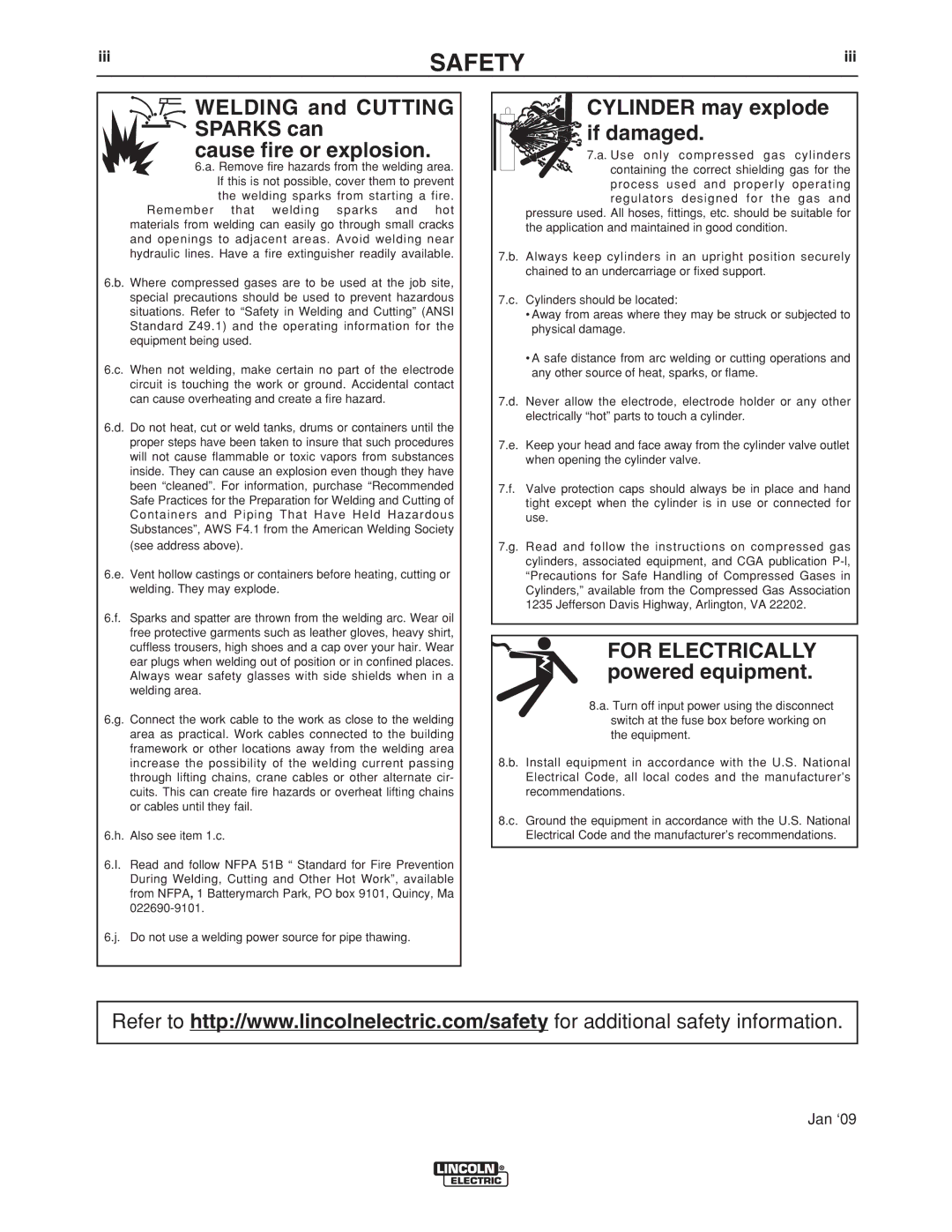 Lincoln Electric 4R220 manual Welding and Cutting Sparks can Cause fire or explosion 