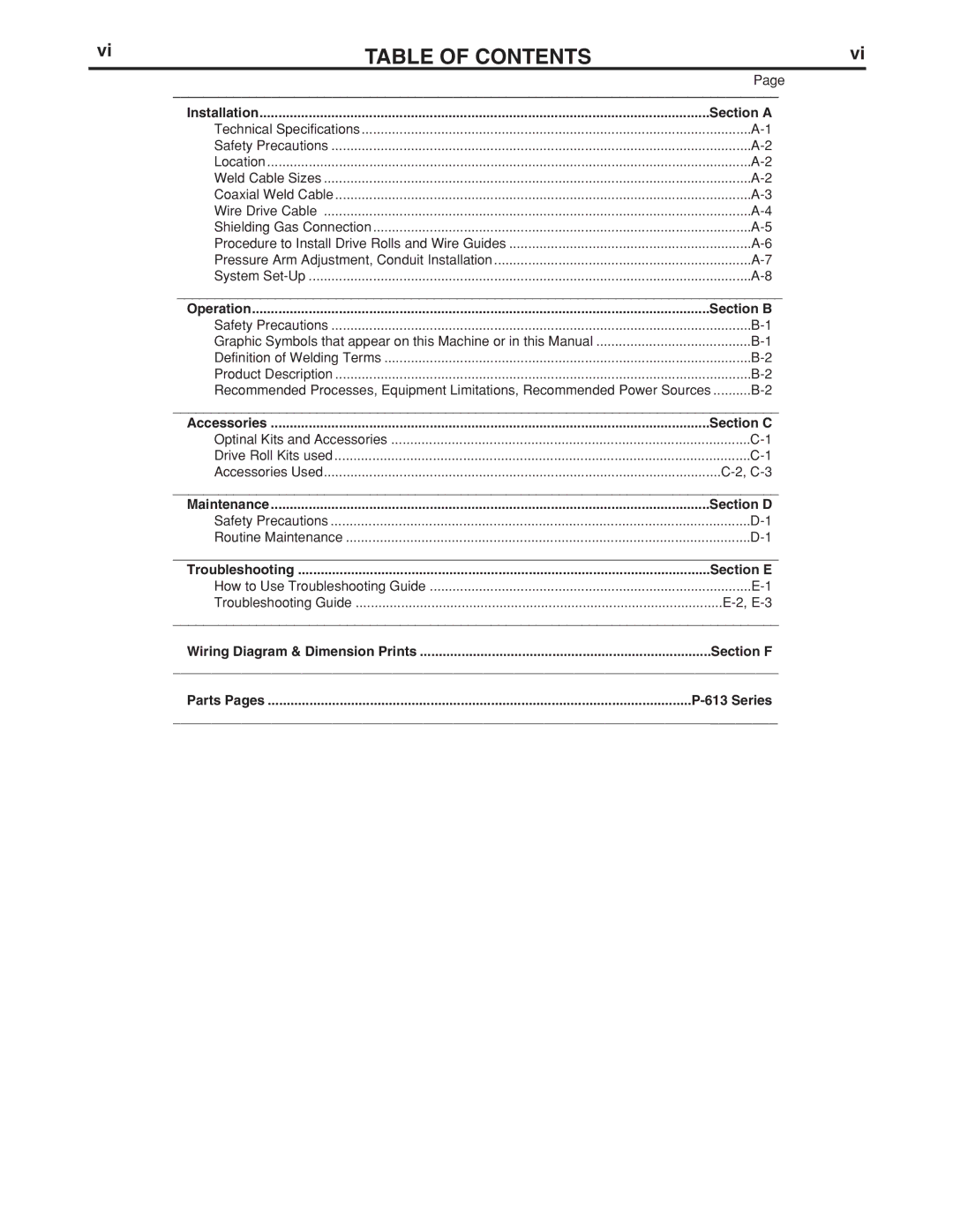 Lincoln Electric 4R220 manual Table of Contents 