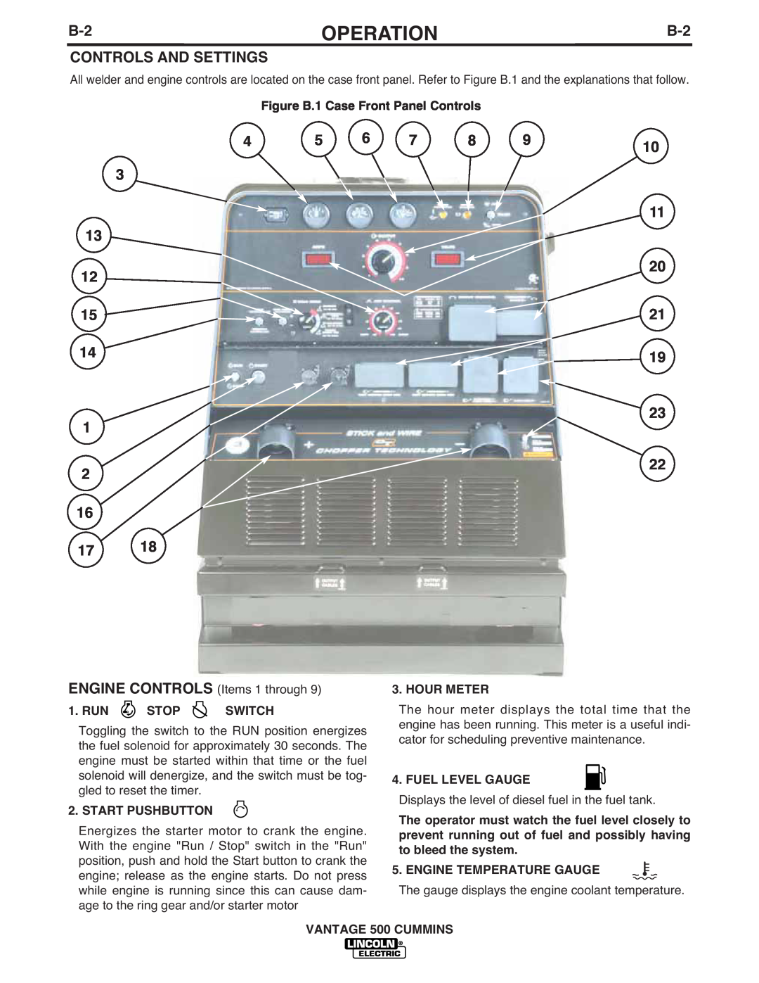 Lincoln Electric 500 manual Controls And Settings, Operation 