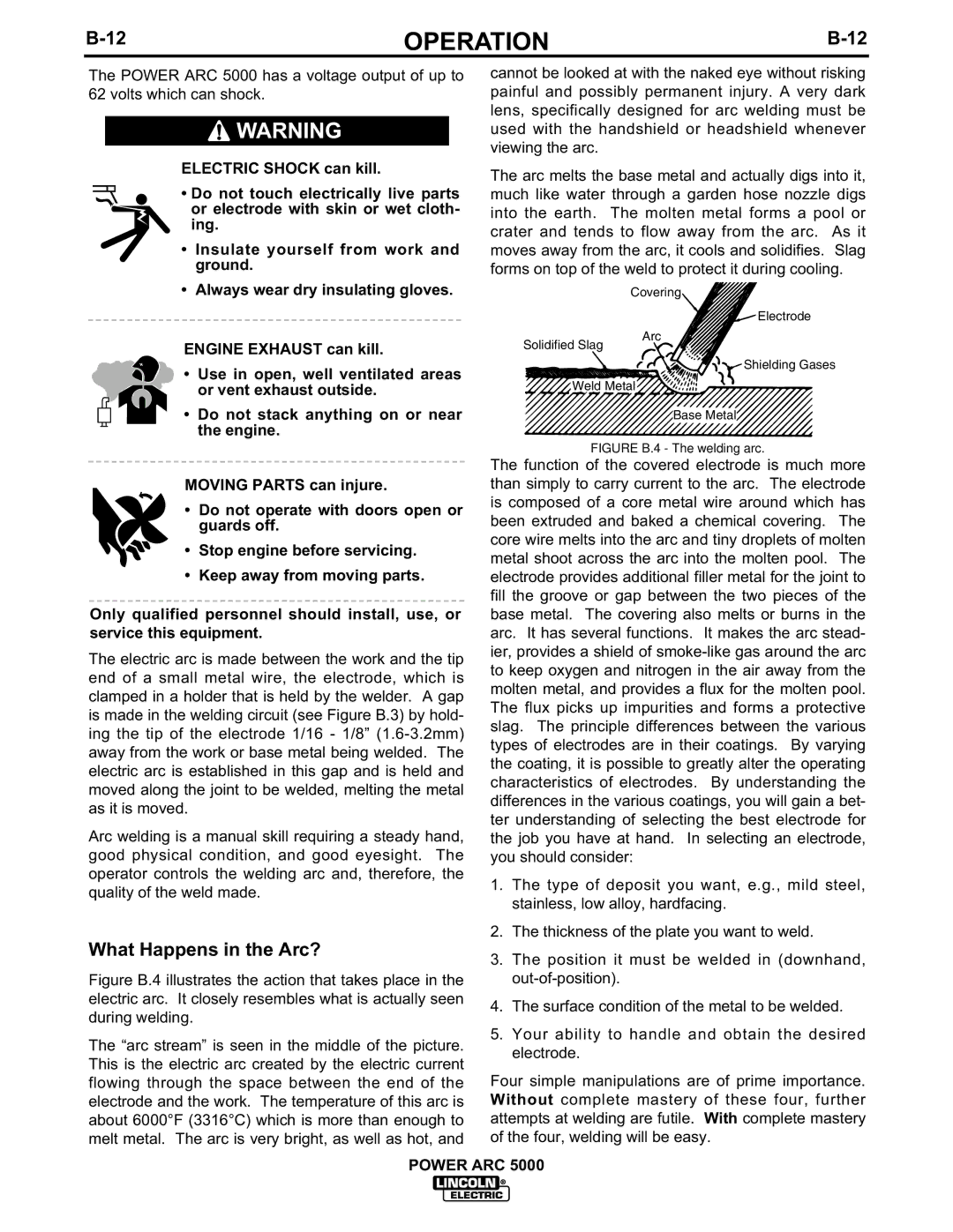 Lincoln Electric 5000 manual What Happens in the Arc?, Figure B.4 The welding arc 