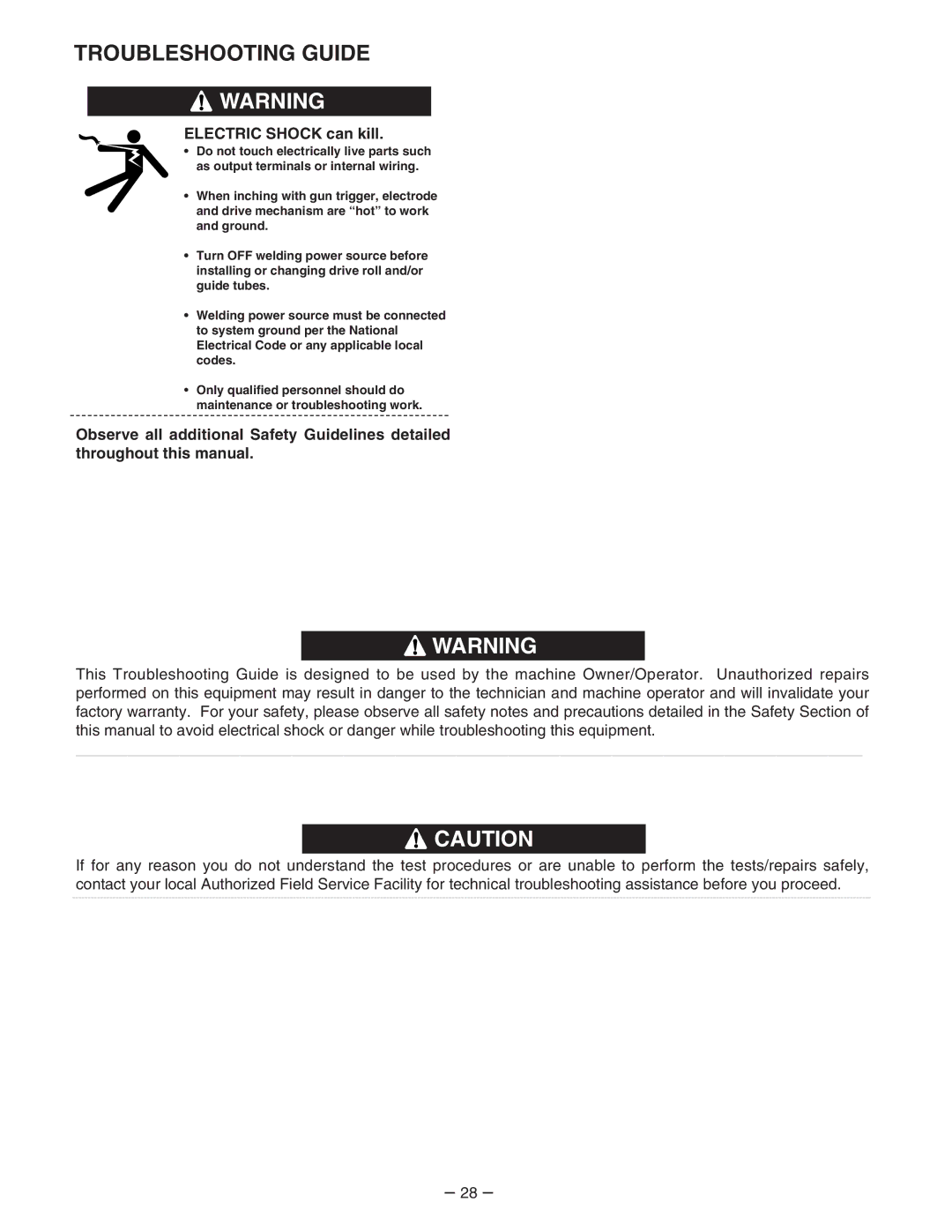 Lincoln Electric 7FH manual Troubleshooting Guide 