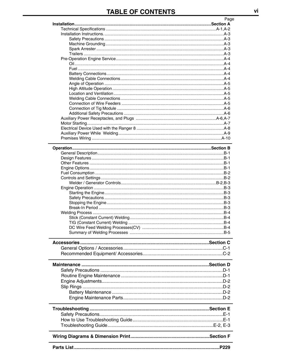 Lincoln Electric 8 manual Table of Contents 