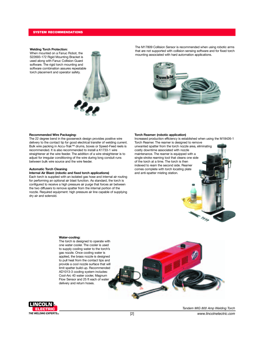 Lincoln Electric 900 manual System Recommendations, Welding Torch Protection, Recommended Wire Packaging, Water-cooling 