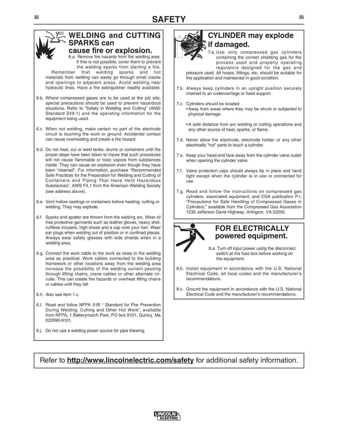 Lincoln Electric AC-1200 manual Welding and Cutting Sparks can Cause fire or explosion 