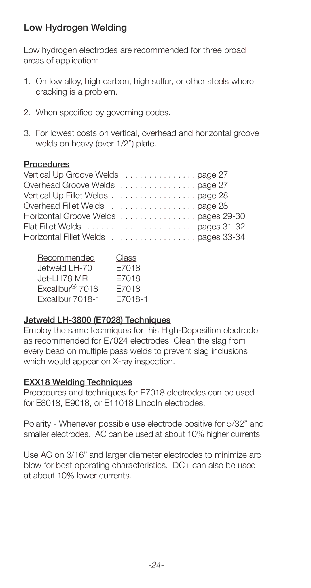 Lincoln Electric C2.410 manual Low Hydrogen Welding, E7018-1 