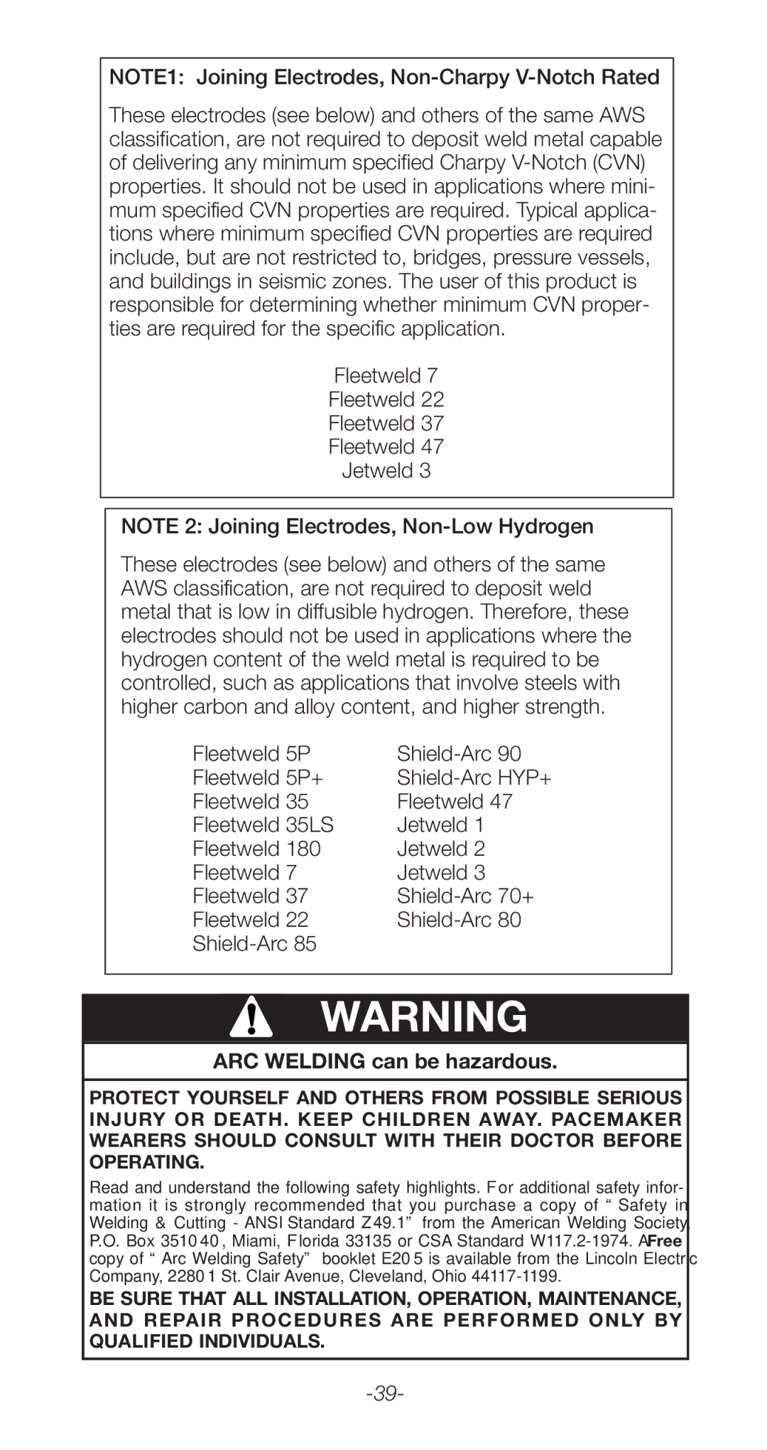 Lincoln Electric C2.410 manual Fleetweld Jetweld, Fleetweld 5P Shield-Arc Fleetweld 5P+, Shield-Arc HYP+ 