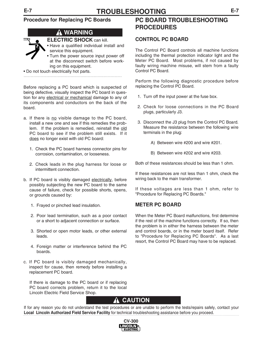 Lincoln Electric CV-300 manual Control PC Board, Meter PC Board 
