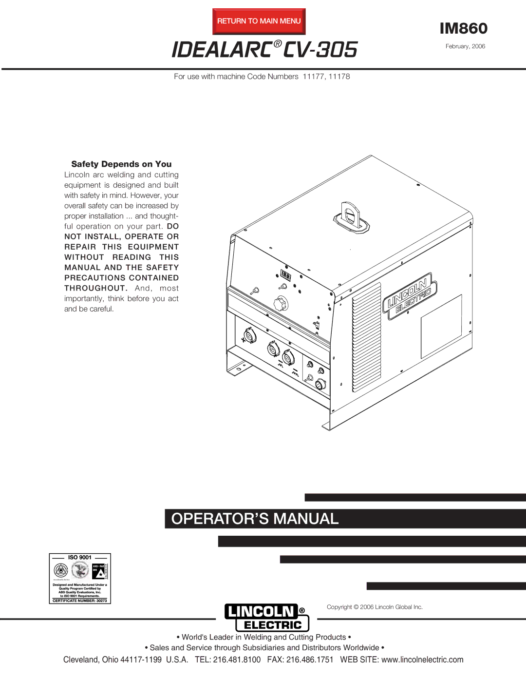 Lincoln Electric manual Idealarc CV-305February 