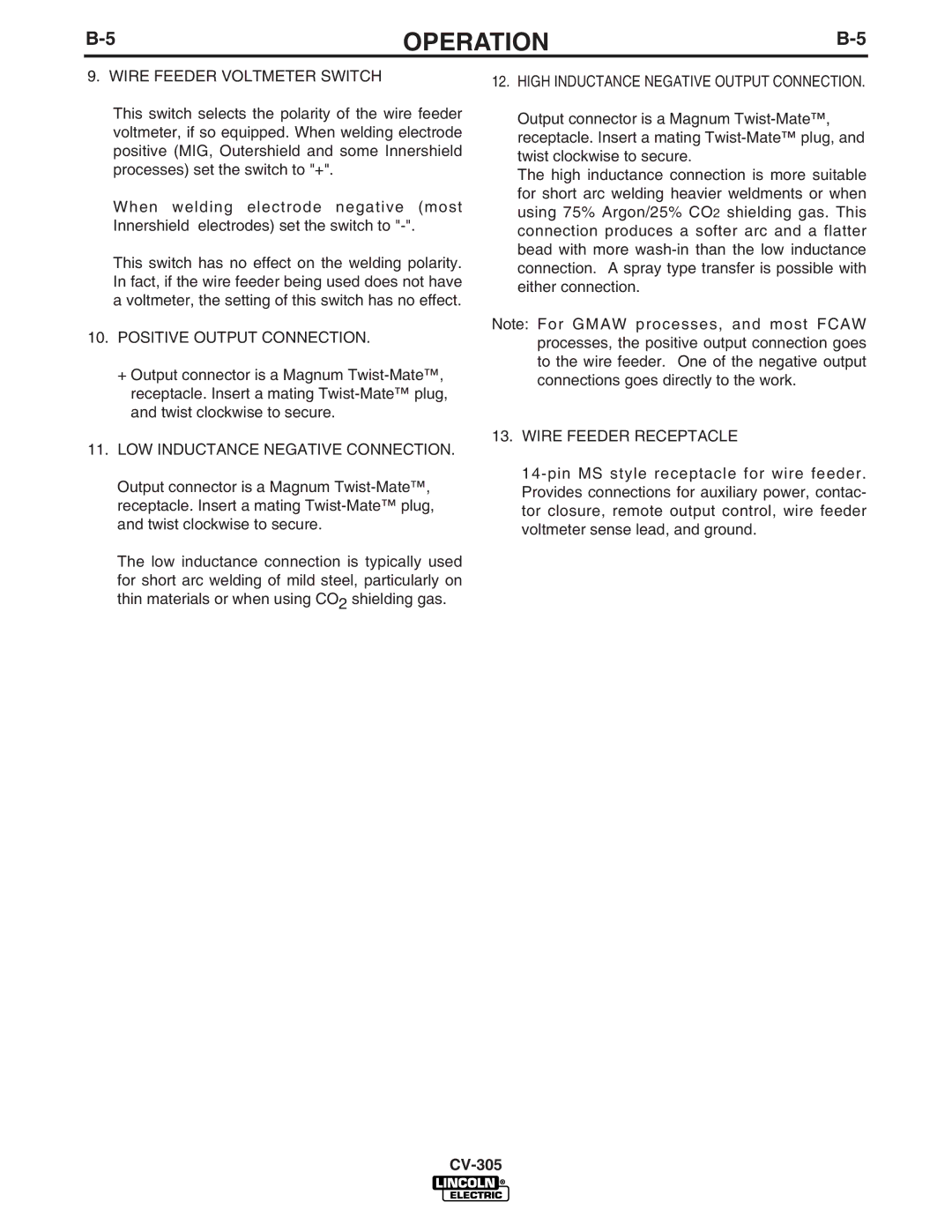 Lincoln Electric CV-305 manual Wire Feeder Voltmeter Switch 