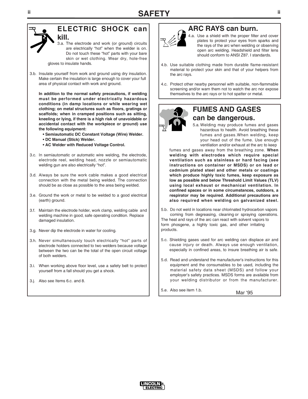 Lincoln Electric CV-305 manual Electric Shock can kill 